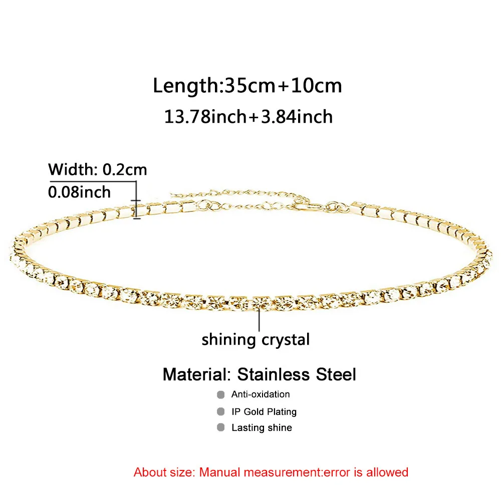 MinaMaMa Minimalist Stainless Steel Crystal Choker For Women Exquisite Rhinestone Chain Tennis Necklaces Jewelry Gifts