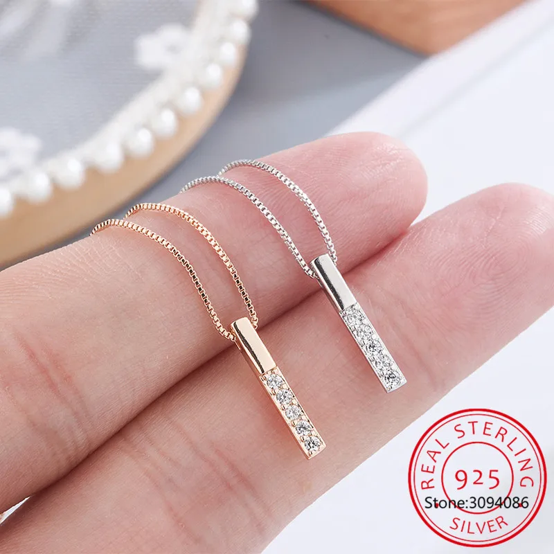 925 Sterling Silver Long Strip Necklace Geometric Cubic Zircon Necklace Shiny Exquisite Clavicle Chain Woman Fine Jewelry