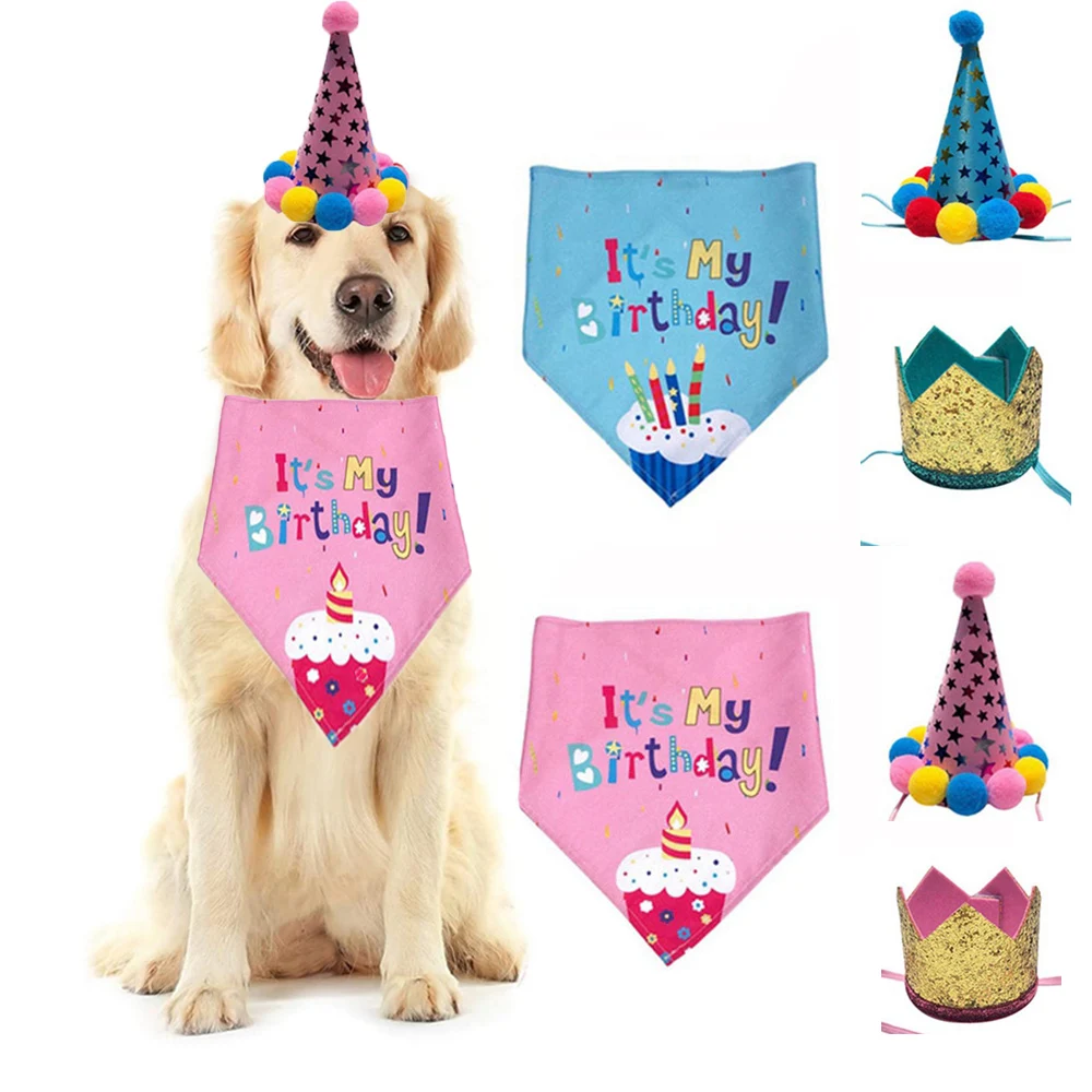 Acessórios para animais de estimação cachecol para cães e gatos design de lantejoulas bonés/babadores de aniversário para animais de estimação chapéu bandana