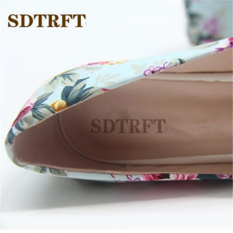 SDTRFT New Peep Toe Pumps Platform Party Flowers shoes woman 15cm High Heeled zapatos mujer Sweet wedges Stiletto Plus:34-42 43