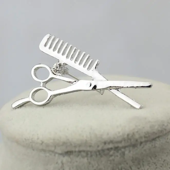 Korean version of men\'s small suit shirt wear barber comb scissors shape jewelry pin collar pin brooch