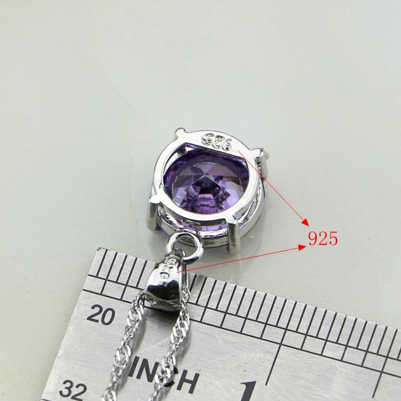 Trendy Round Purple Cubic Zirconia 925 Sterling Silver Bridal Jewelry Sets For Women Wedding Earrings/Pendant/Necklace/Ring