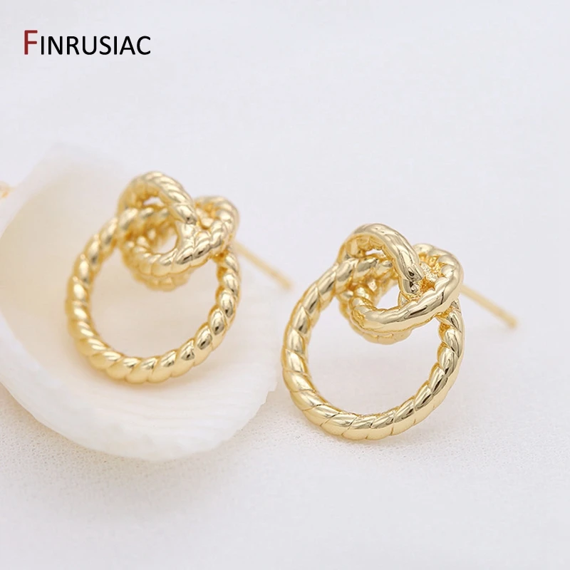 2022 Korean Fashion Copper With 14K Gold Plated Twist Ring Earrings Handmade DIY Jewelry Earrings Accessories 925 Silver Needle