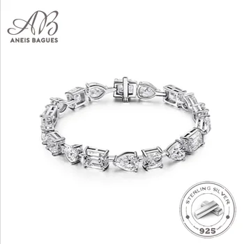Aneis Bagues 15CM/16CM/17CM/18CM Bracelets Real 925 Silver Jewelry Sparking High Carbon Diamond Wedding Bracelet Gifts