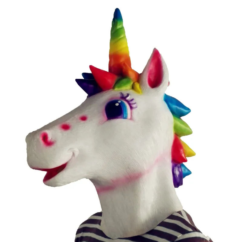 Party Masks Latex Donkey Zebra Horse Rainbow Unicorn Animal Head Mask Creepy Halloween Costume cosplay Theater Prop Novelty