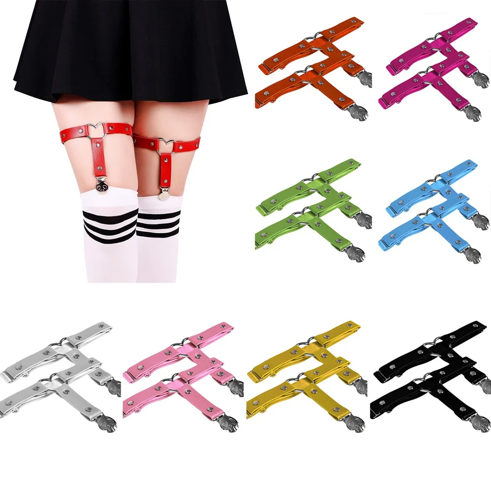 

2PC Women Punk Heart Sexy Leather Garter Belt Harajuku Elasticity Body Tight Bands Suspender Strap Leg Skull Accessories Bondage