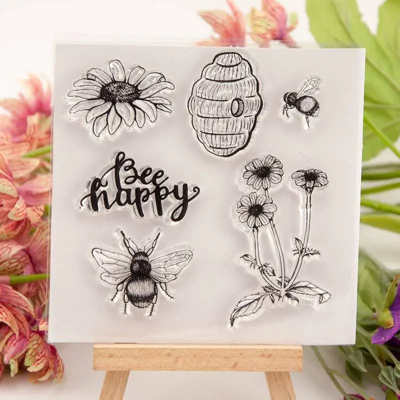 2021 New Bee Happy Clear Stamps DIY Scrapbooking Craft Supplies Rubber Silicon Seals Card Album Hobby ink pad Stamping