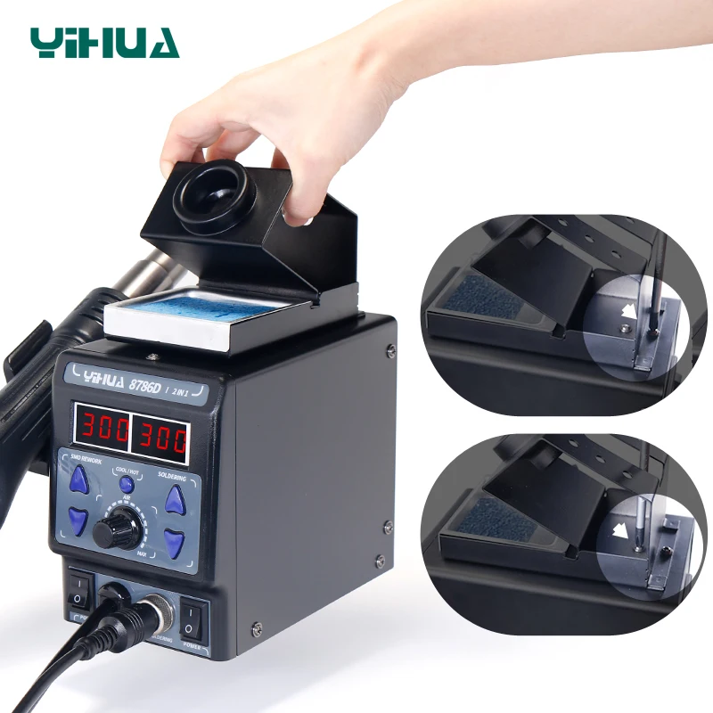 2 in 1 Rework Station YIHUA 8786D Upgraded Version SMD Soldering Station Double Digital Display Cool Hot Air Gun Soldering Iron