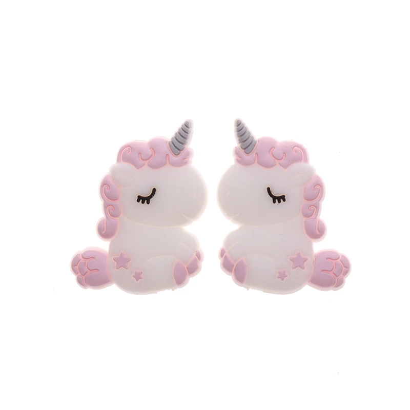 Fkisbox-Cuentas de silicona de 5 piezas para Mordedor de bebé, Mordedor de unicornio, roedor de dibujos animados, sin BPA, collar de dentición,