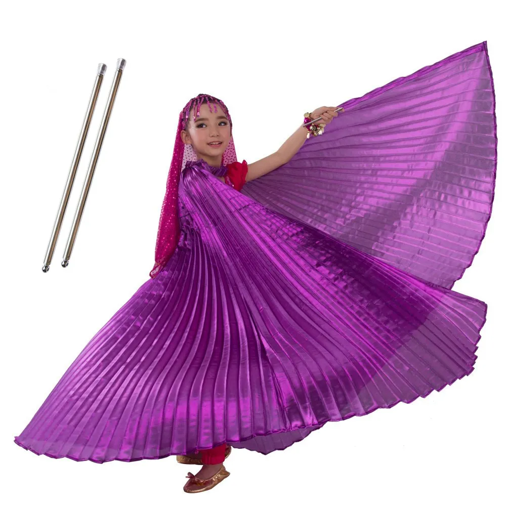 Alas de danza del vientre para niños, disfraces de danza del vientre para niños, bollwood, alas angulares doradas, 11 colores con palos