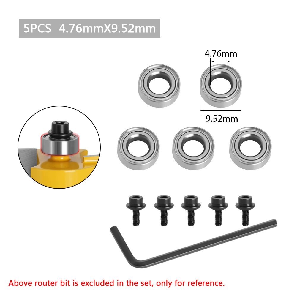 Durable Steel Bearings Accessories Kit Fits For Router Bits Heads And Shank Top Mounted 1/2, 3/8, 3/4 Bearing & Stop Ring