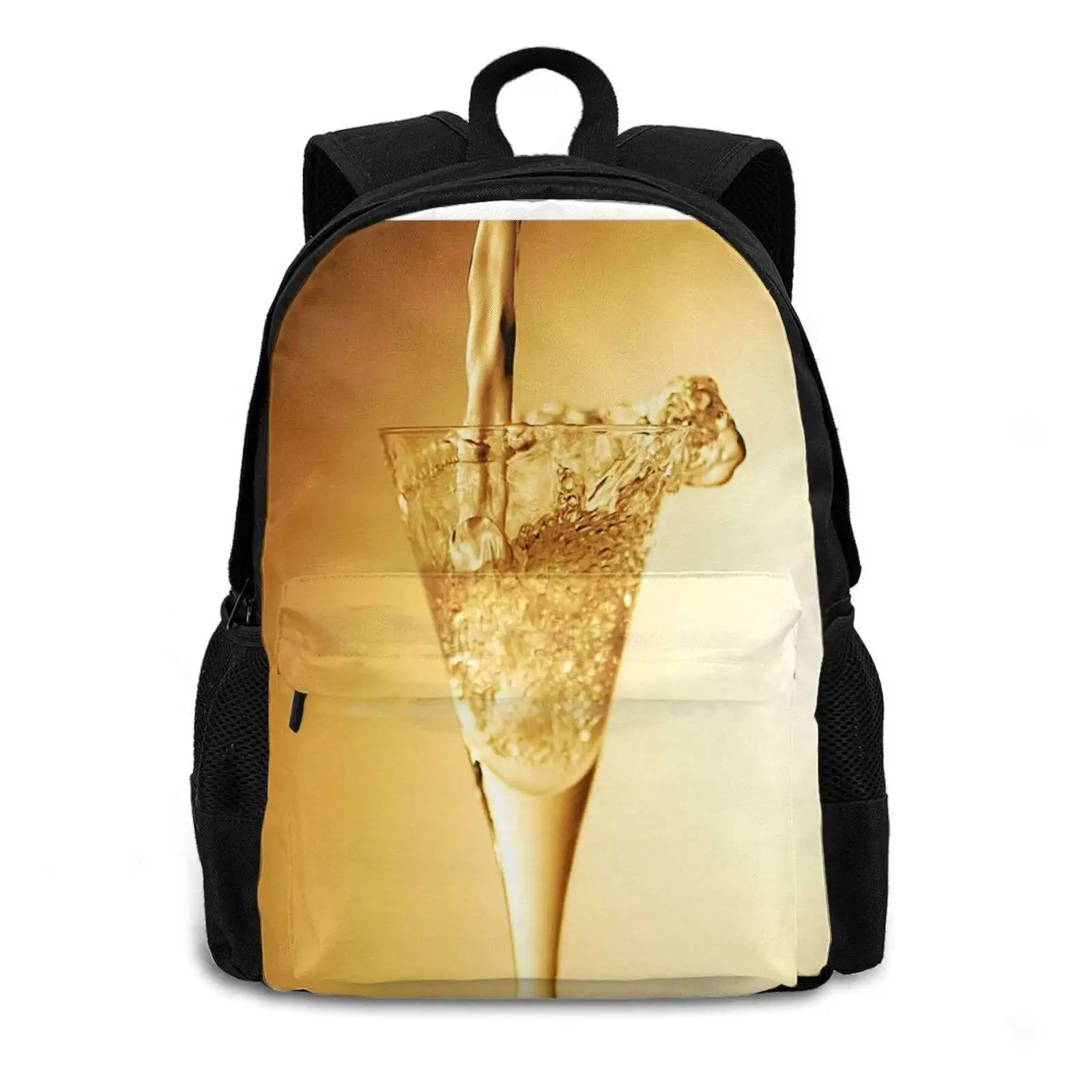 Liquid Gold Hot Sale Schoolbag Backpack Fashion Bags Wine Glass Pouring Wine Beverages Wine Art Champagne Art Drink Art Wine