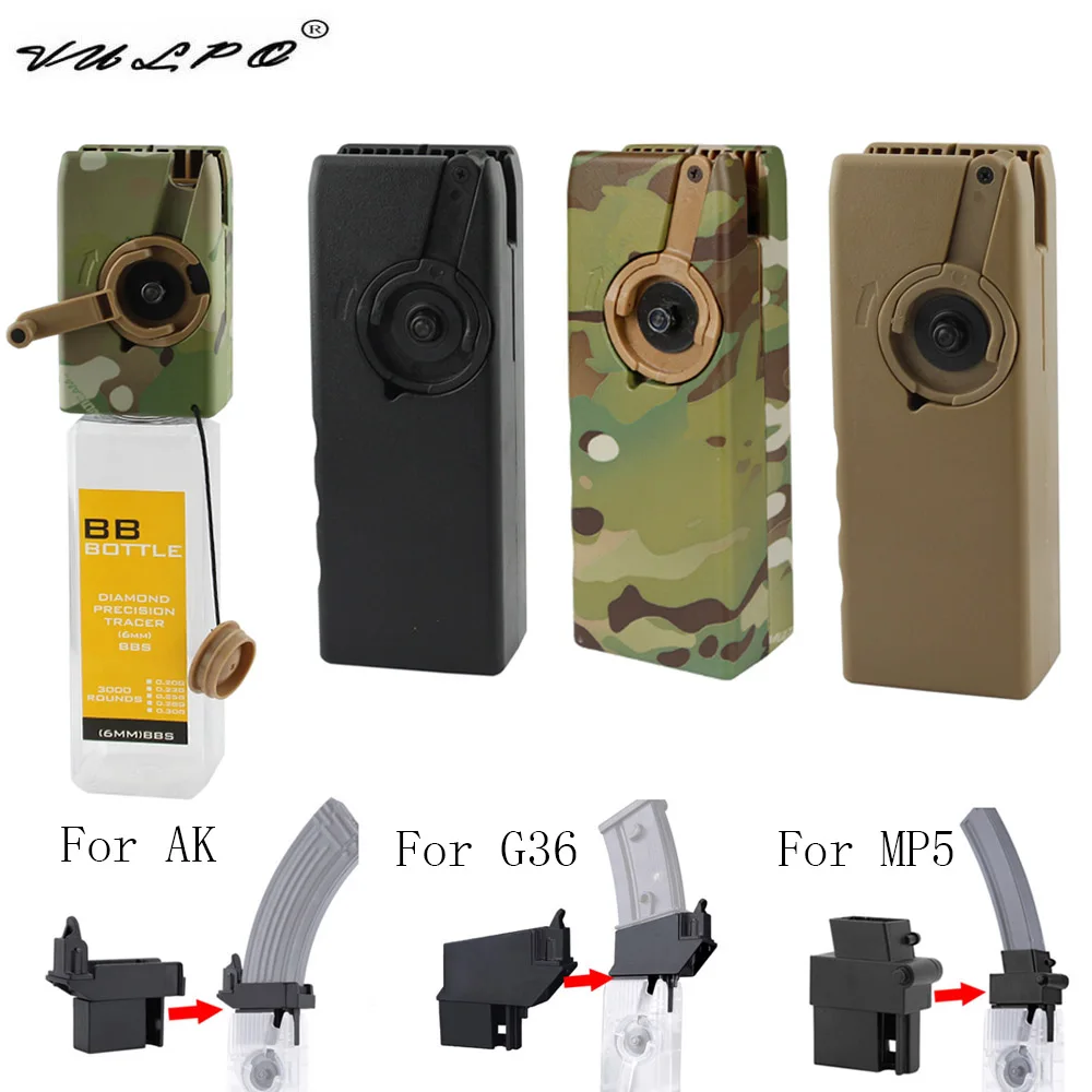 VULPO Airsoft Paintball M4 BB Speed Loader 1000 Rounds Hand Crank Quick Loader AK MP5 G36 Magazine Speed Loader Adapter