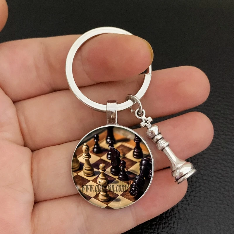 New/Chess Keychain Chessboard Chess Piece Glass Dome Pendant Car Keychain Ring Chess Lovers Gift High Quality Keychain