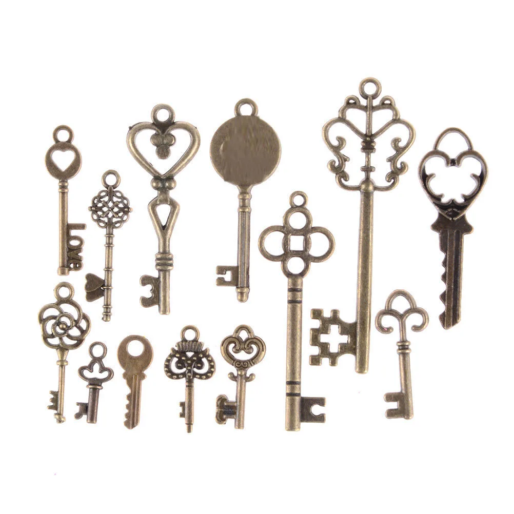 Vintage Charms Mixed Keys Pendant Antique Bronze Key Charms Fit Bracelets Necklace DIY Metal Jewelry Making