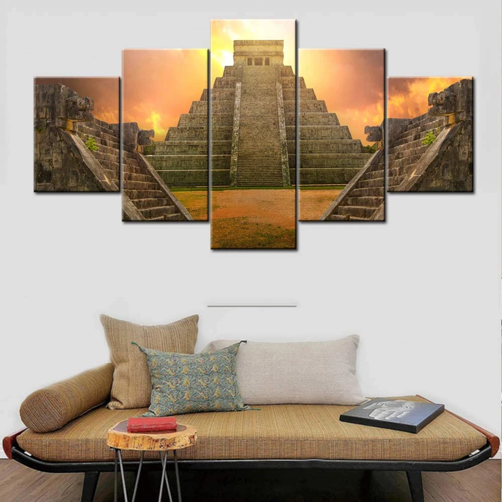 

5 Piece Wall Art Canvas Painting Ancient Pyramid Architecture Modular Decor Pictures Home Living Room Decoration Posters