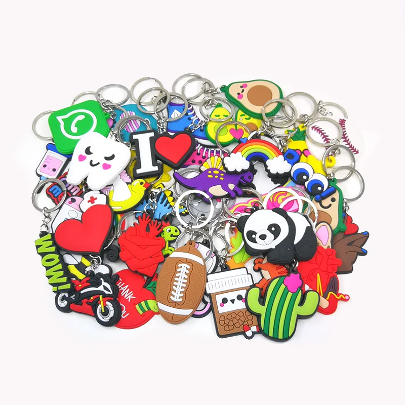 Random Mixed 100PCS PVC cute cartoon Key Chain fun Anime Key Ring fit women men car keys gift charms Keychain Fashion Trinket