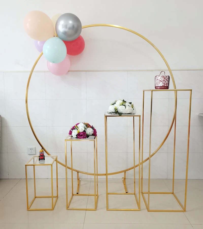 5pcs Iron Circle Arch Flower Plinth Pillar Cake Stand Balloons Craft Billboard Display Rack For Wedding Birthday Party Backdrops