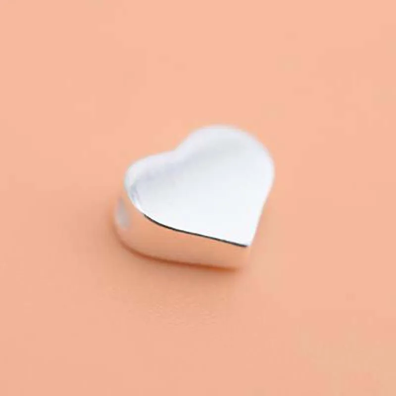 2pcs Real Pure Solid 925 Sterling Silver Heart Spacer Beads Loose Bead With 925 Stamp Jewelry Findings