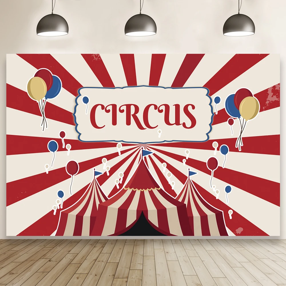 Cartoon Circus Stripe Stage Child Birthday Photography Background Balloons Decor Baby Shower Portrait Photocall Backdrop Poster