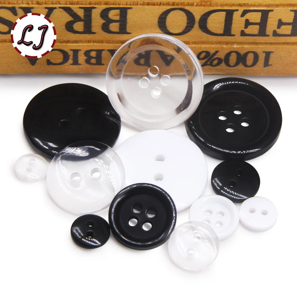 30pcs Sewing Buttons White Black Clear Shirt Decrative Button Crafts small big transparent button For Children Cloth Accessory