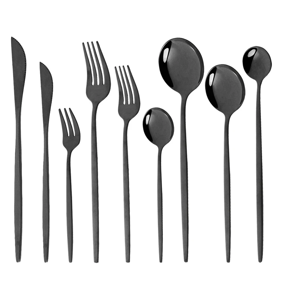 Hot Sale Black Luxury Dinnerware Cutlery Set 18/10 Stainless Steel Flatware Home Dessert Fork Spoon Knife Kitchen Dinner Set