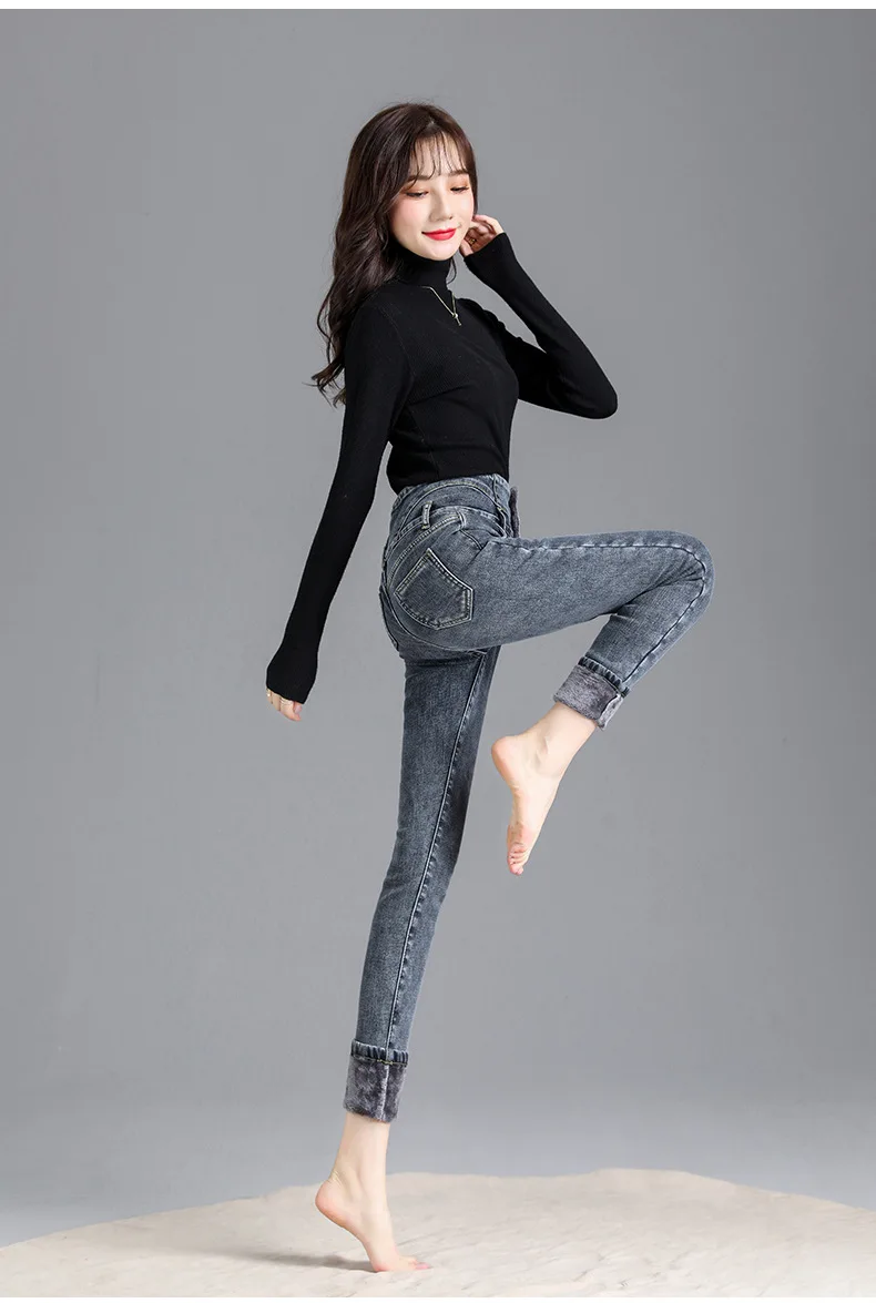Thermal Winter Thick Fleece High-waist Warm Skinny Jeans Thick Women Stretch Button Pencil Pants Mom Casual Velvet Jeans 24 H29c6dcecae304b1dabf44d6a4b656137b