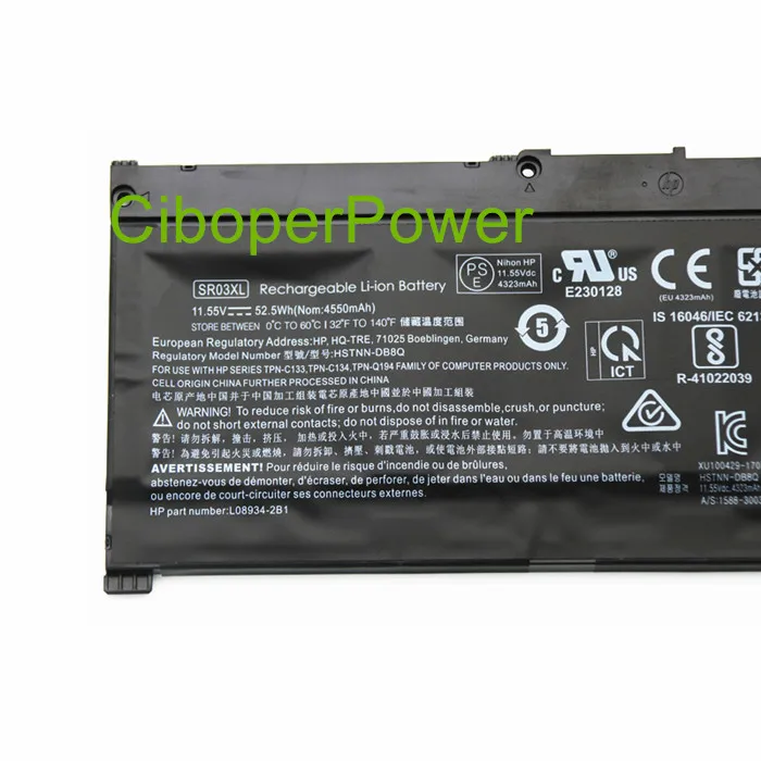 SR03XL L08934-2B1 L08855-855 Laptop Battery For 15-CE,17-CB0052TX Pavilion Gaming 15-CX0096TX,CX0006NT