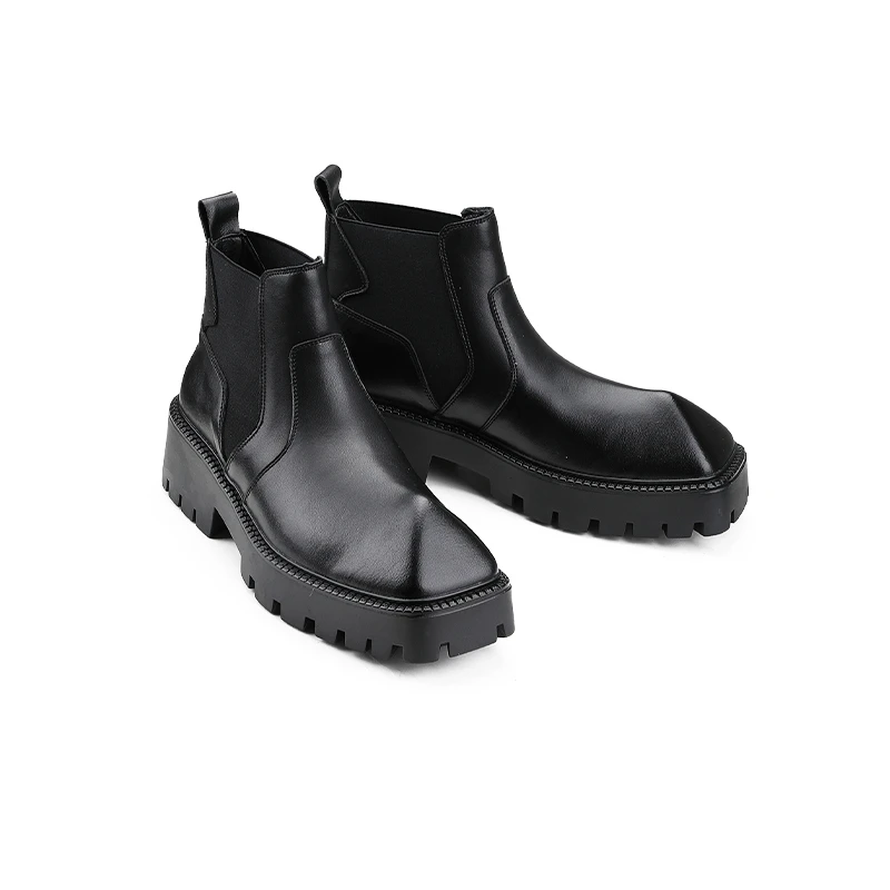 Special Design Modern Man Triangle Toe Chelsea Thick-soles Heigh Increase Men's Winter Slip On Boots Fashion Show Shoes