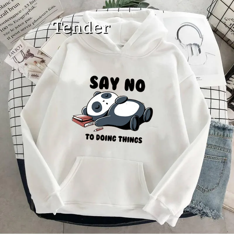 Hoody Sleeping Panda Says No Printing New Womens Hoodie Aesthetic Warm Female Hoodies Streetwear Fashion Sweatshirts For Women