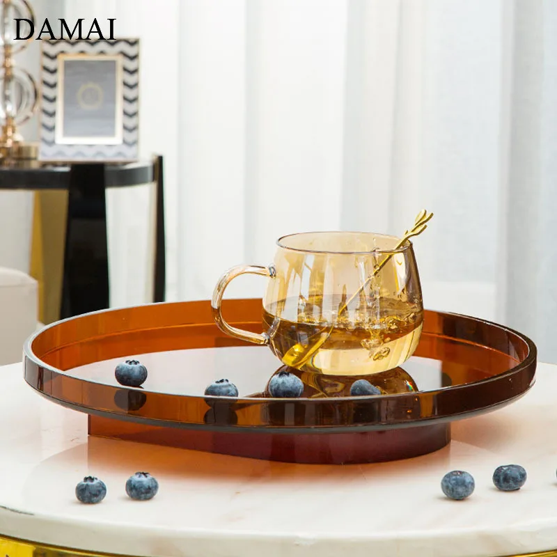 Nordic Simple Acrylic Trays Decorative Brown Coffee Table Teacup Coffee Cup Organizer Bathroom Decoration Wash Set Storage Tray