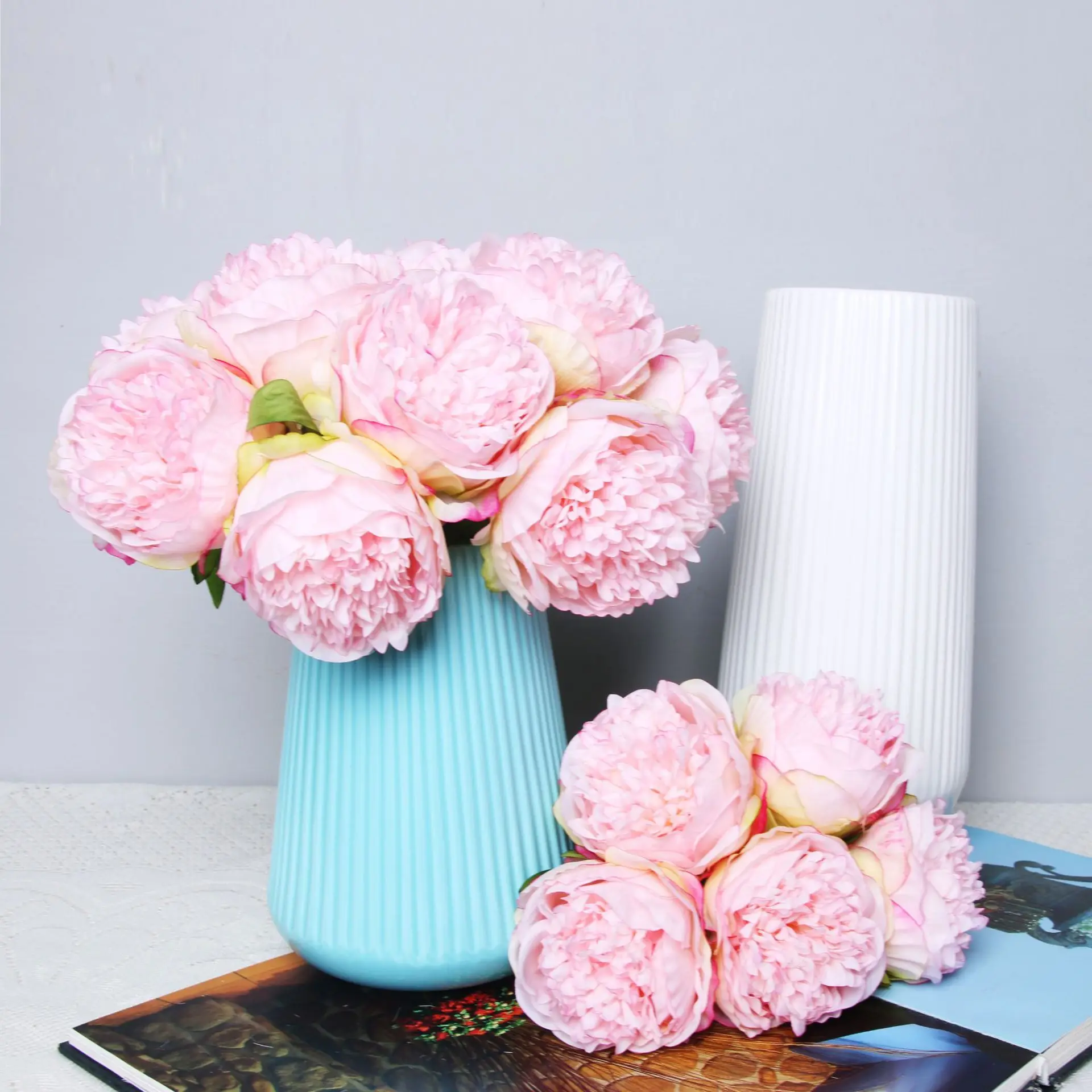 5 Heads Bouquet Artificial Fake Peony Springs Flowers Silk Flower Leaf Home Office Wedding Houes Party Festival Bar Decoration