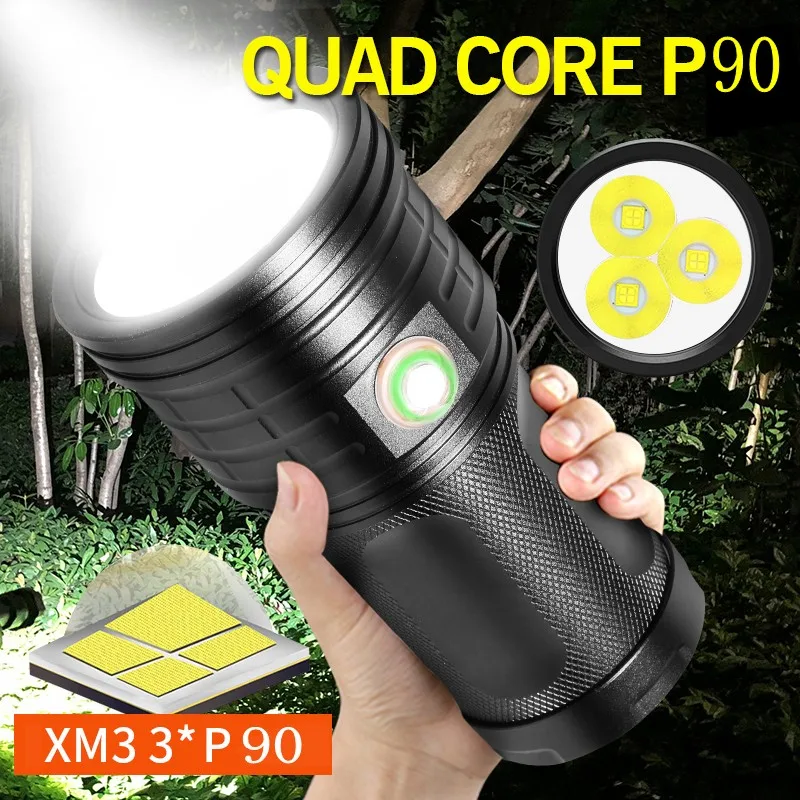 

6000 Lumens XM3 P90 3-Modes LED USB Rechargeable Flashlight Torch 4x18650 Light Input/Output 5V/1A Power Bank For Mobile phone