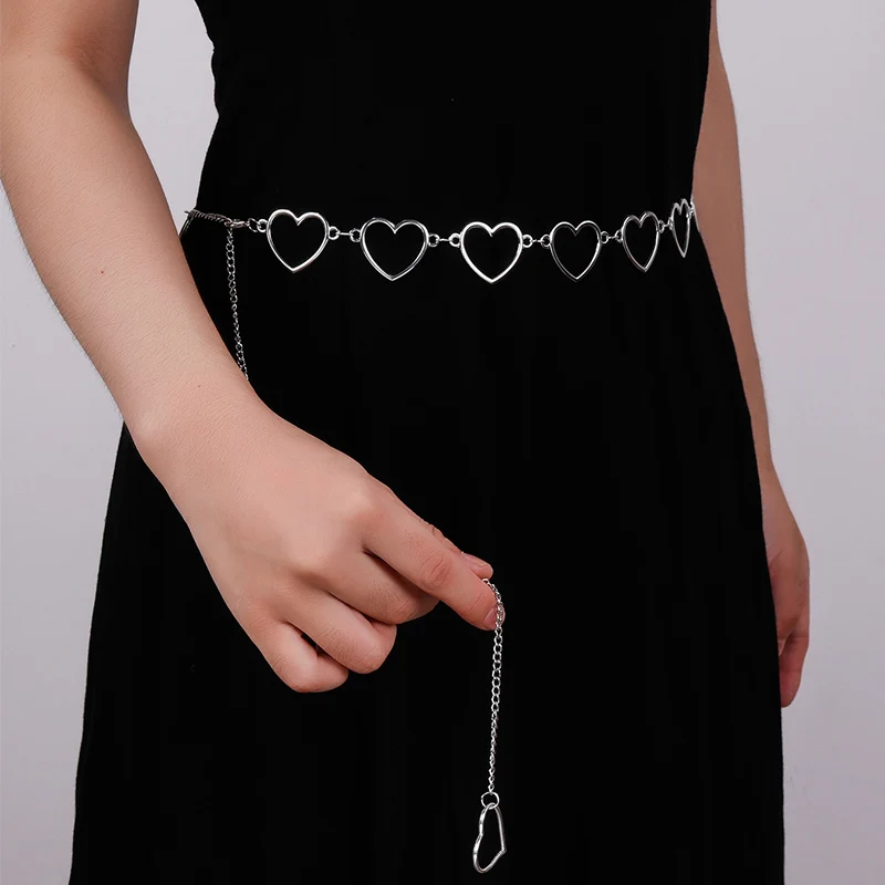 Klassische Punk Bund Hosen Taille Kette Liebe Herz Hohl Gürtel Für Frauen Hip Hop Stil Mode Feinen Taille Gürtel Kleid kette