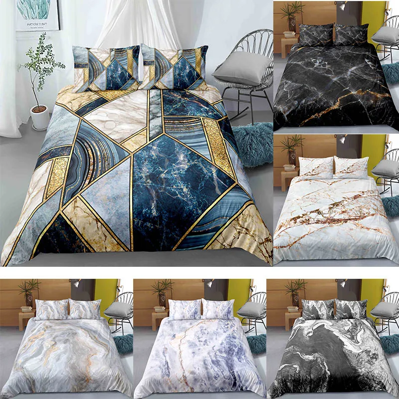 Luxury Marble Lines Duvet Cover with Pillowcase Set Bedding 