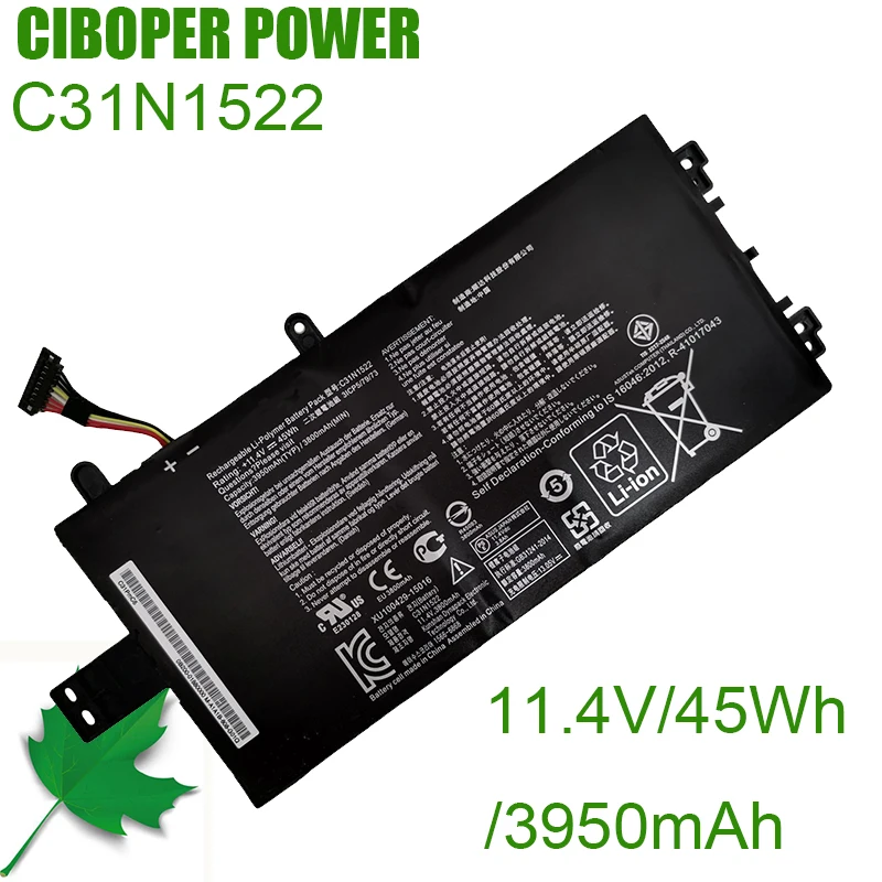 

CP New Laptop Batter 0B200-01880000 C31N1522 11.4V/45Wh/ 3950mAh For Q553U Q553UB N593UB N593UB-1A Series Notebook