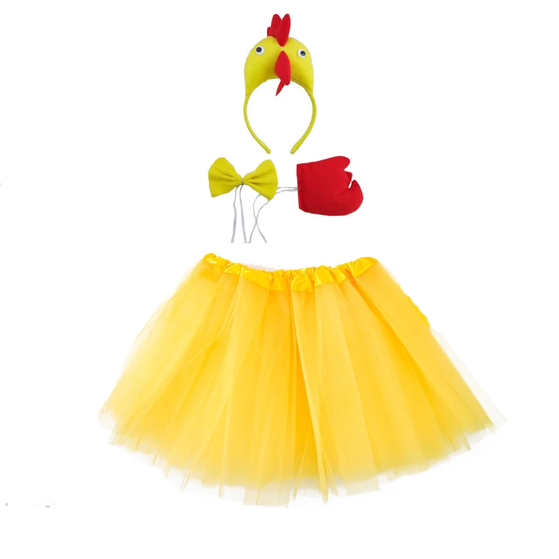 Kid Party Props Girl Cock Chicken Duck Goose Cosplay Headband Tutu Skirt Tail Gloves Set Halloween Birthday Gift Costume