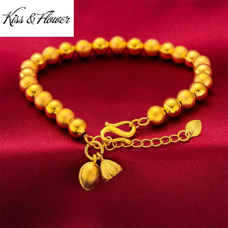 

KISS&FLOWER BR159 2022 Fine Jewelry Wholesale Fashion Woman Birthday Wedding Gift Lotus Exquisite 24KT Gold Beads Chain Bracelet