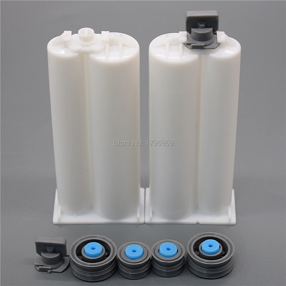 2 pezzi 50ml cartuccia 1:2 vuoto doppio barilotto AB tubo di colla con tappo e pistoni di tenuta per 50ml 1:2 adesivi Dispenser AB pistola per colla