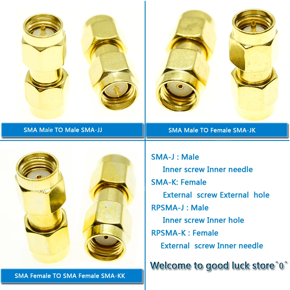 Kit Set SMA RP SMA Series Splitter Connector Socket SMA Male To SMA RP SMA Male Plug Gold Plated Coaxial RF Adapter