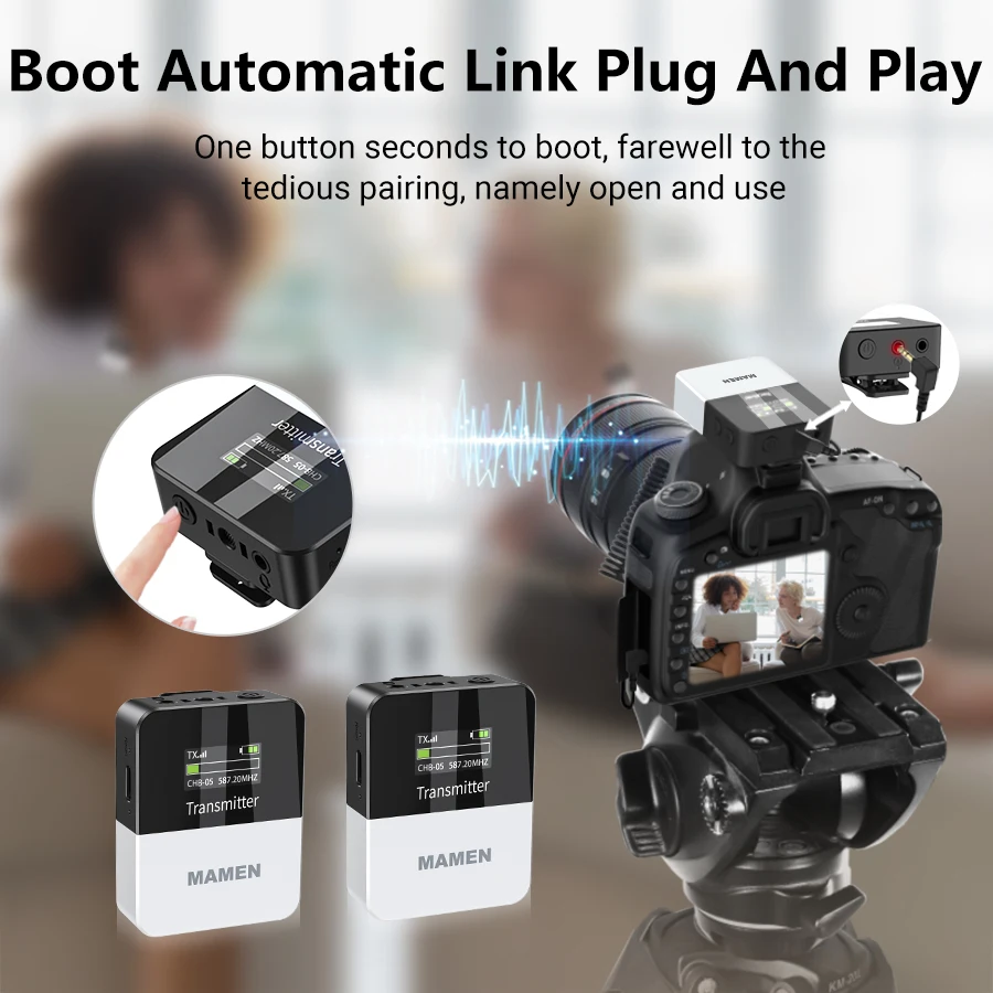 MAMEN Mini UHF Wireless Lavalier sistema microfonico con batteria da 800mAh 50m Pickup per Smartphone DSLR registrazione intervista fotocamera