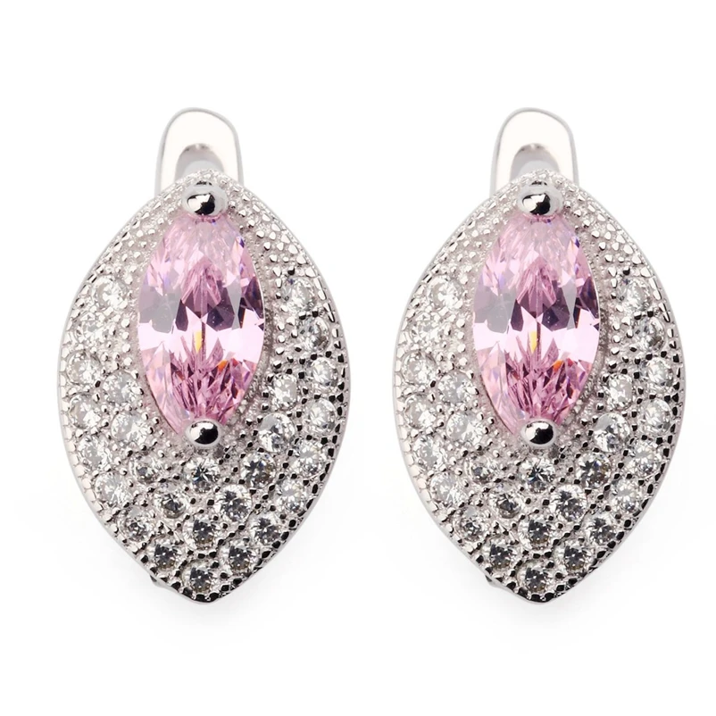 

SHUNXUNZE Luxury Shinning Engagement Wedding Christmas Earrings For Women Dropshipping Pink Cubic Zirconia Rhodium Plated R3189