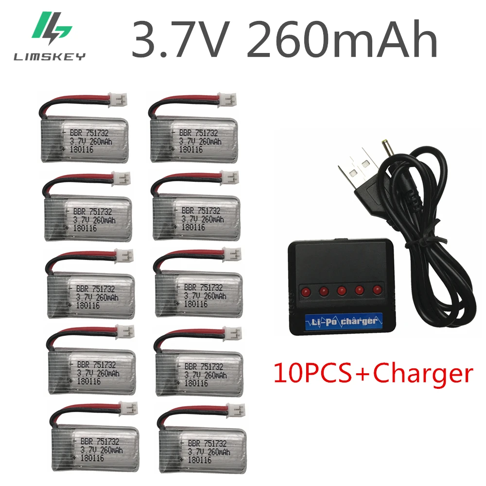 

Обновление для E010 E010C E011 E013 H36 Mini RC, 3,7 в, 260 мА · ч, 10 шт., с зарядным набором