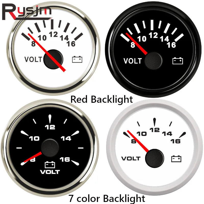 Custom 52mm 2'' Marine Boat Voltmeter Motor Auto Volts Indicator Voltage Gauge Universal 12V 24V Car Volt Gauge 7 Color Backlit