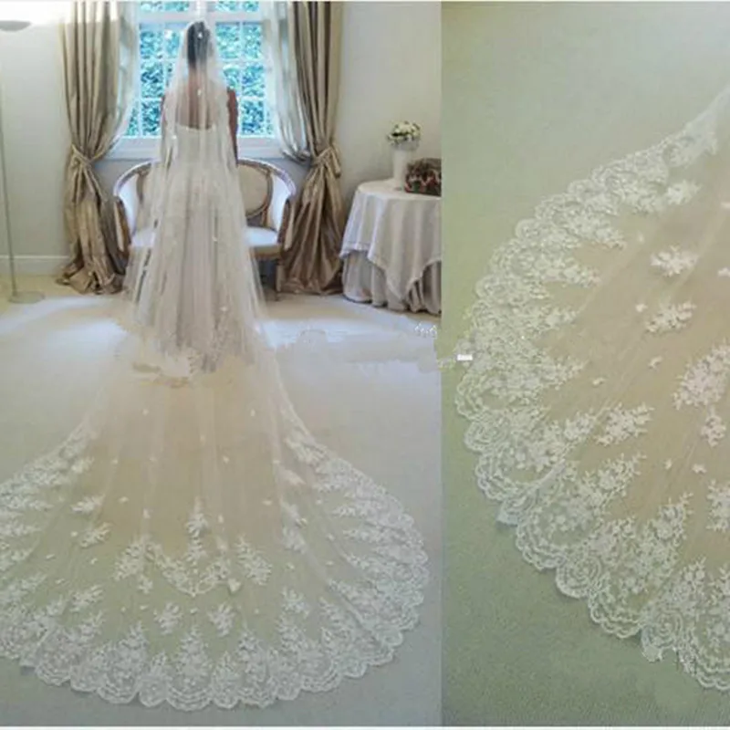 Vintage Lace Appliqued Véus De Casamento Catedral Comprimento 3M1L Véu De Noiva Com Pente Acessórios Do Casamento Custom Made Novo 2019