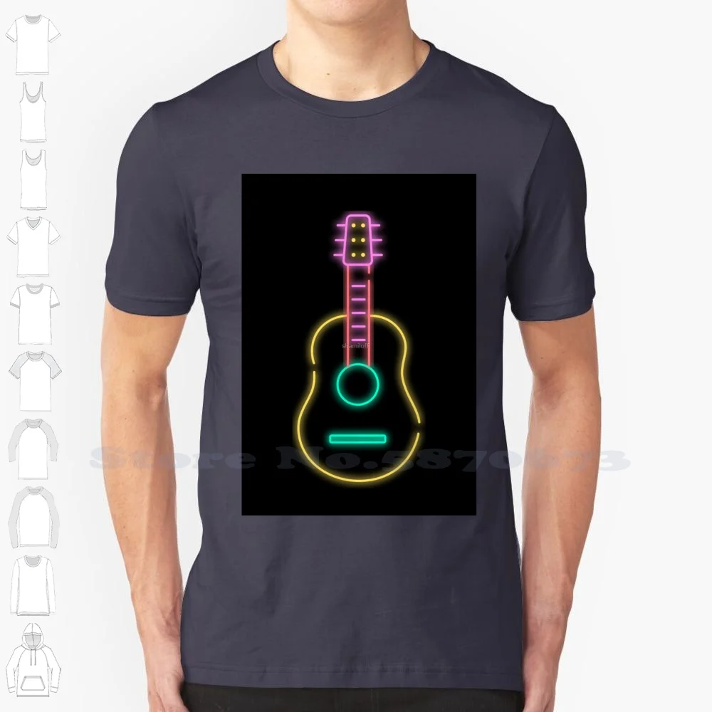 Guitar Neon Light Portrait Rectangle 100% Cotton T-Shirt Guitar Neon Music Battle Studies Daughters Gravity Heartbreak Warfare