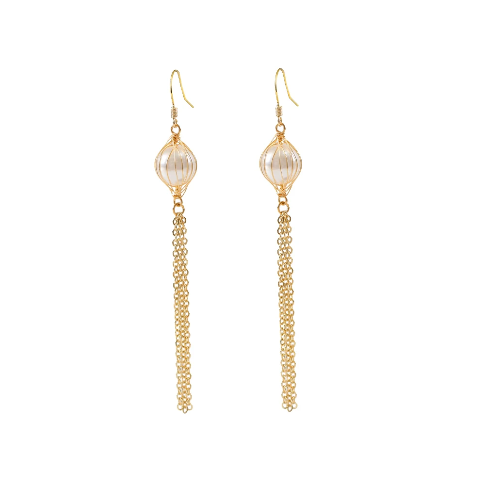 LANFLORA fashion women tassel earrings handmade Imitation Pearl earrings  copper alloy earrings free shipping