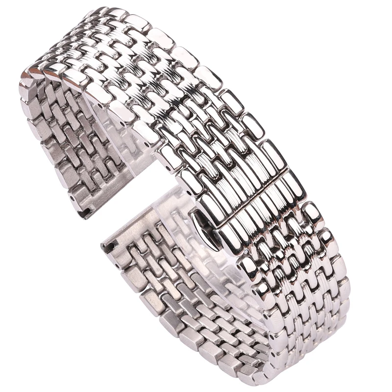 Reloj de pulsera de 16mm, 18mm, 20mm, 22mm, correas de reloj de acero inoxidable plateado, accesorios de correa de reloj de pulsera sólida para