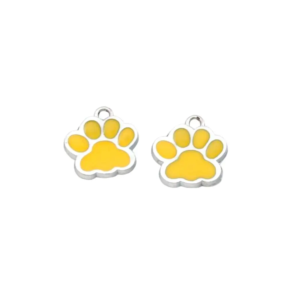 

80Pcs Alloy Yellow Enamel DOG PAW Charm Pendant For Jewelry Making Findings 18x16mm ZH6167