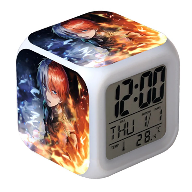 My Hero Academia Toys LED Touch Multi-function Cartoon Mini Alarm Clock Seven Color Night Watch Led Clock Fans Children Gift